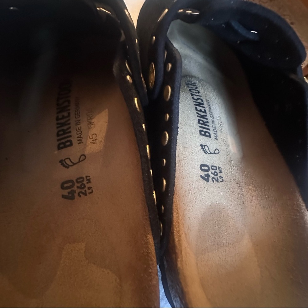 New never worn Birkenstock Black Mules with Gold Rivets - Picture 5 of 7